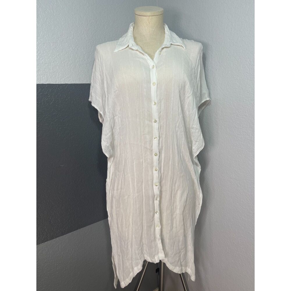 L Space Anita Button Front Tunic Swim Cover-Up Dress Shirt XS White Viscose